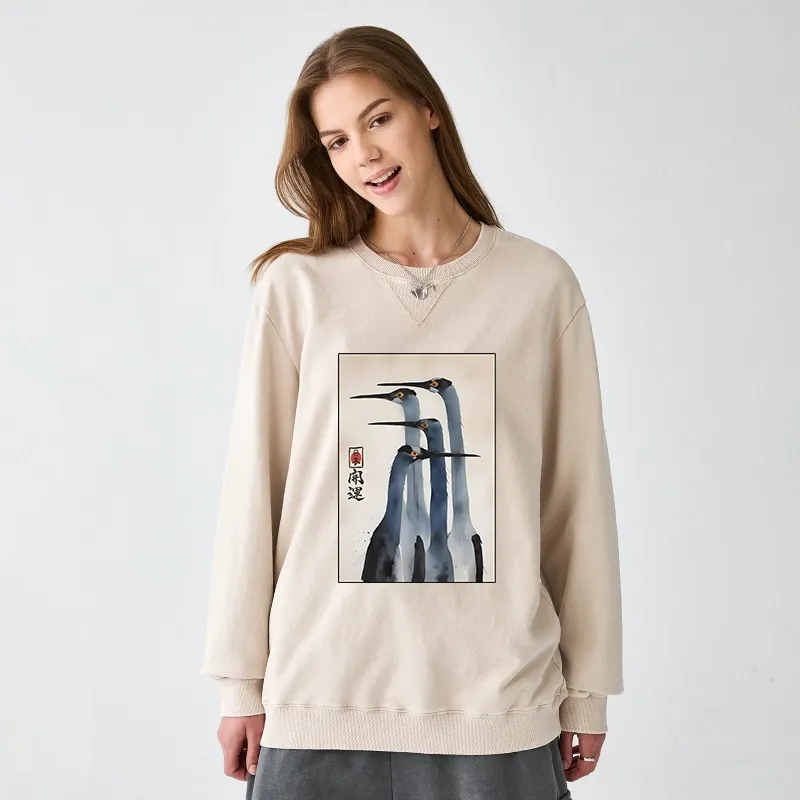Tokyo-Tiger Retro Sandhill Crane Terry Sweatshirt