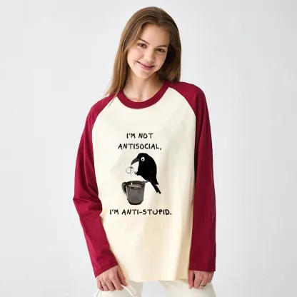 Tokyo-Tiger Cool Crow Sips Calm Coffee Alone Raglan Long Sleeve T-shirt