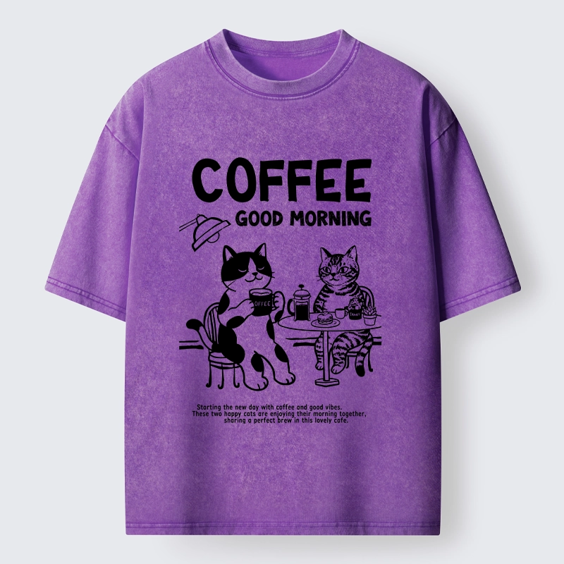 Tokyo‑Tiger Funny Coffee Cats Washed T‑Shirt