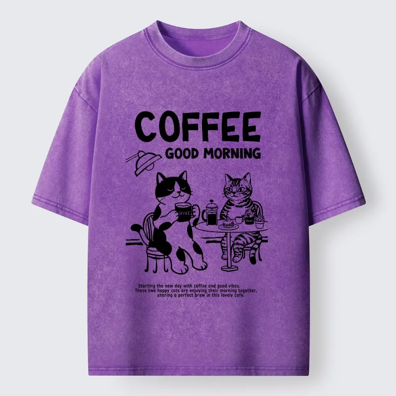 Tokyo‑Tiger Funny Coffee Cats Washed T‑Shirt