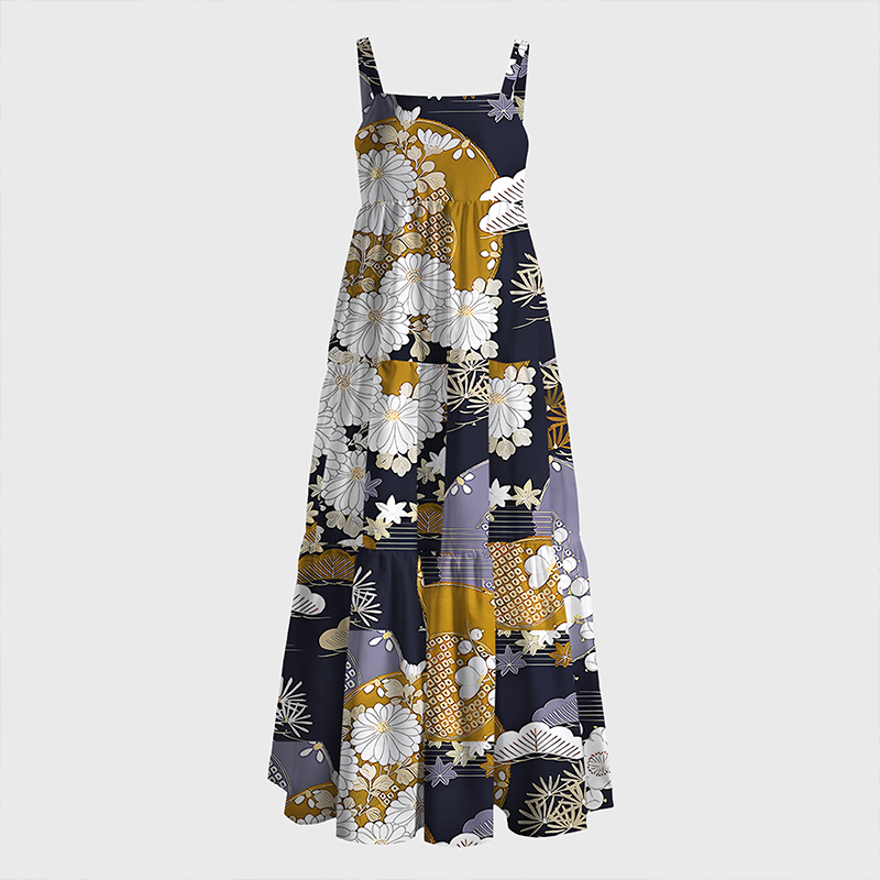 Tokyo-Tiger Japanese Floral Collection Maxi Dress