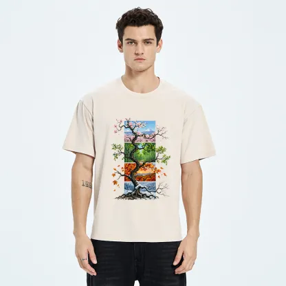 Tokyo-Tiger Nature Four Seasons Tree Art Washed T-Shirt