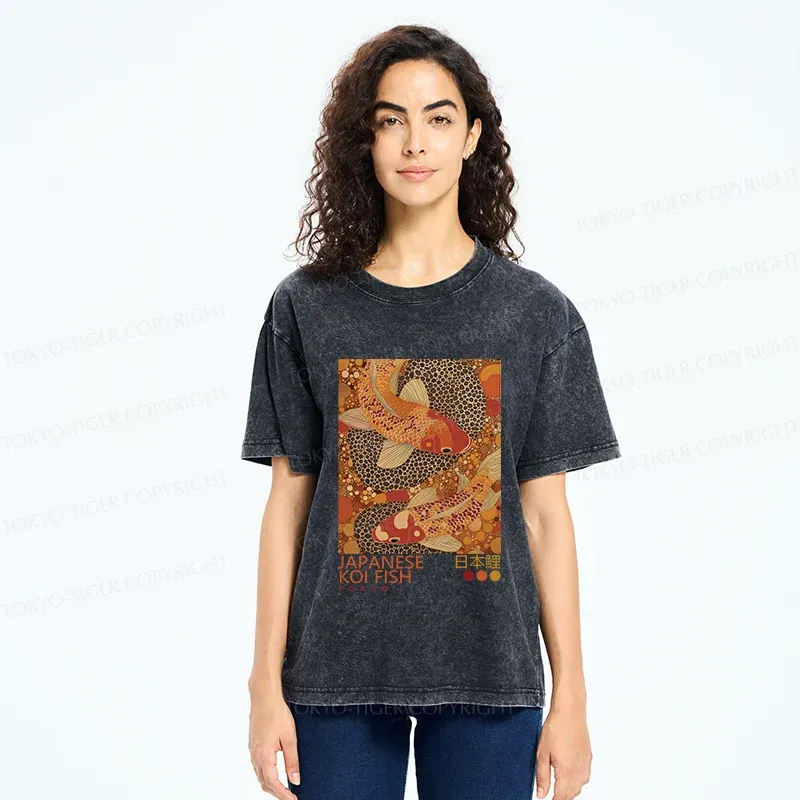 Tokyo-Tiger Japanese Koi Poster Washed T-Shirt