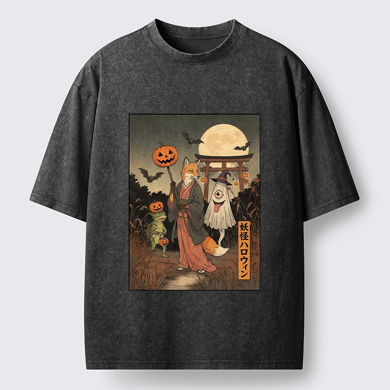Tokyo‑Tiger Yokai Halloween Crew Washed T‑Shirt