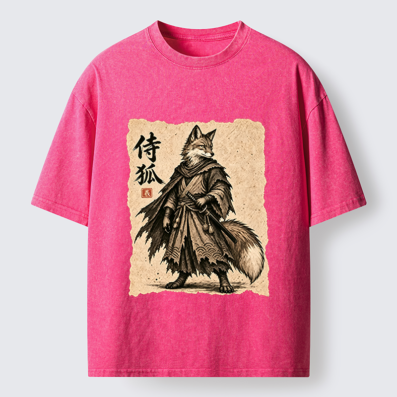 Tokyo-Tiger Vintage Samurai Fox Art Washed T-Shirt