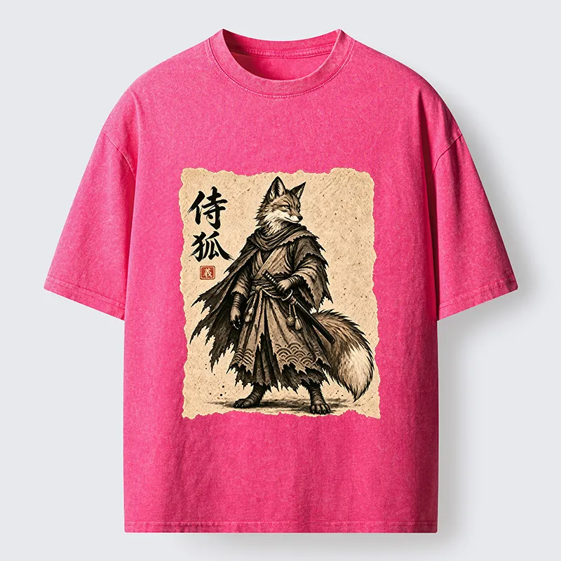 Tokyo-Tiger Vintage Samurai Fox Art Washed T-Shirt