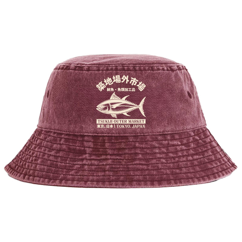 Tokyo-Tiger Japan Tsukiji Fish Market Washed Bucket Hat
