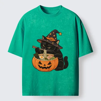 Tokyo-Tiger Witch Cat Ramen Washed T-Shirt