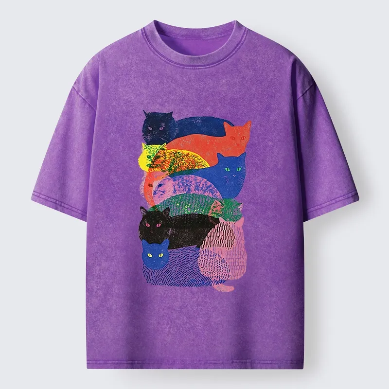 Tokyo‑Tiger Retro Cat Art Washed T‑Shirt