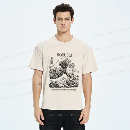 Tokyo-Tiger Retro Ukiyo-e Waves Washed T-Shirt