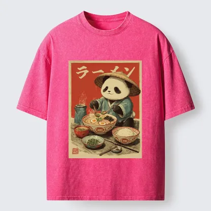 Tokyo-Tiger Panda Enjoying Ramen Washed T-Shirt