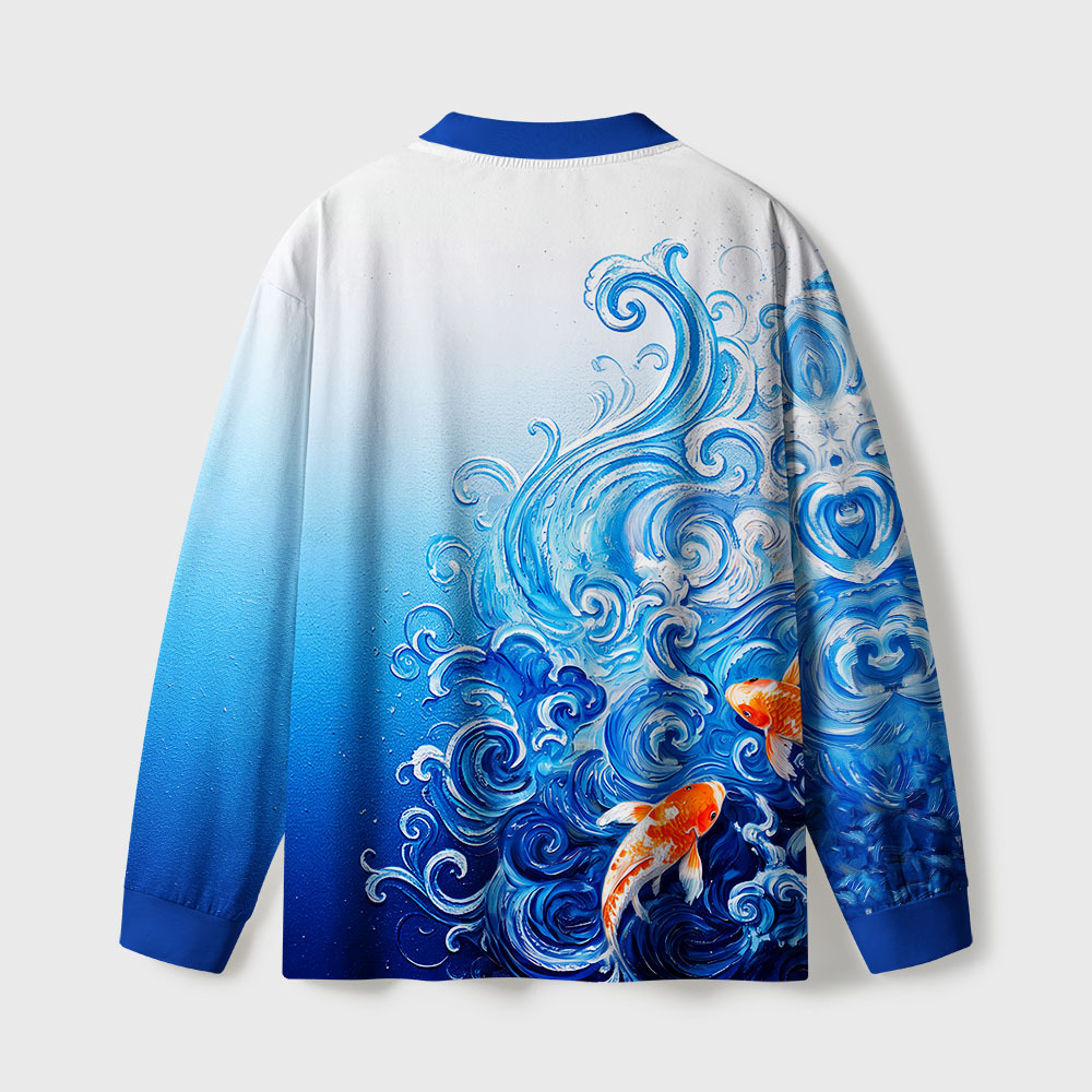Tokyo-Tiger Van Gogh's Wave Red Koi Eco-Friendly Long Sleeve T-Shirt