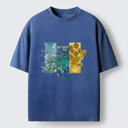 Tokyo‑Tiger Van Gogh Floral Art Washed T‑Shirt