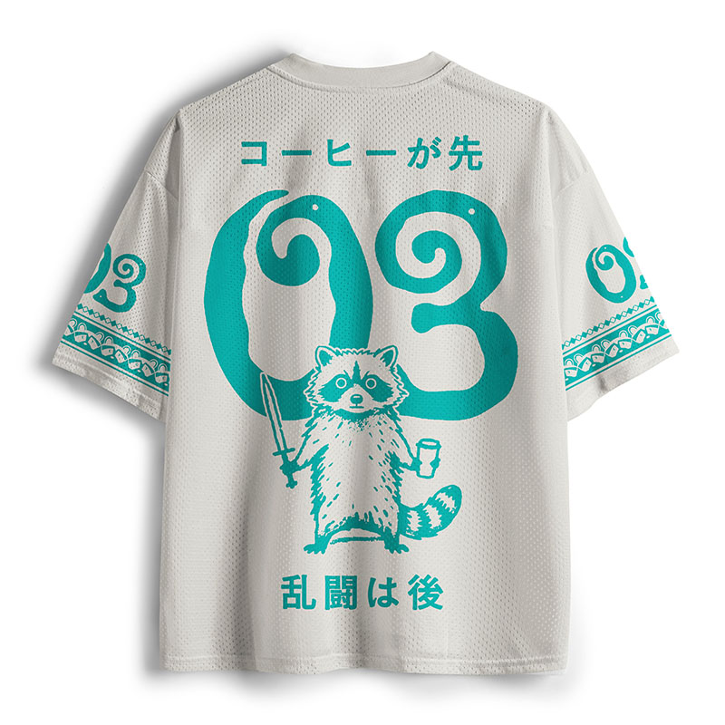 Tokyo-Tiger Chaos Raccoon Needs Coffee Mesh Jersey