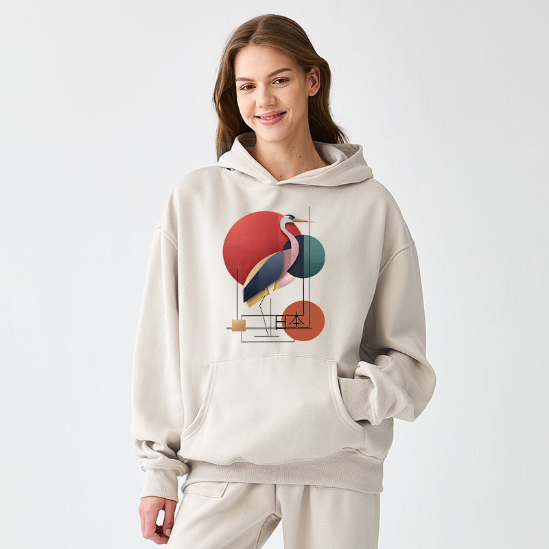 Tokyo-Tiger Geometric Crane Art Adult Fleece Hoodie