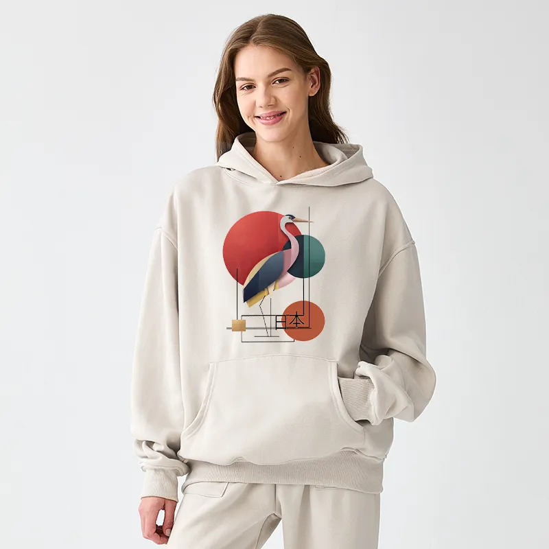 Tokyo-Tiger Geometric Crane Art Adult Fleece Hoodie
