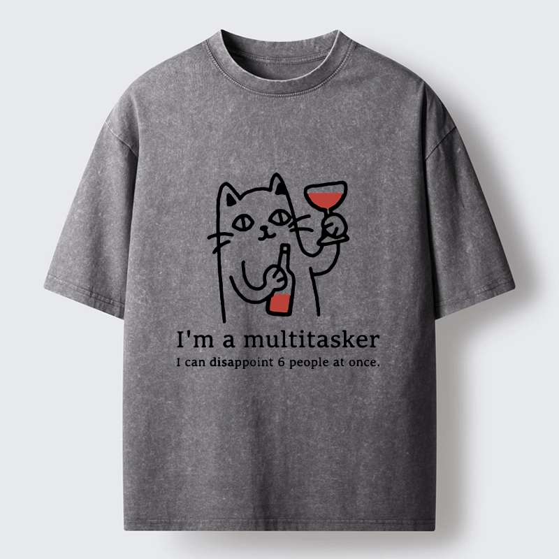 Tokyo-Tiger Funny Wine Lover Cat Washed T-Shirt