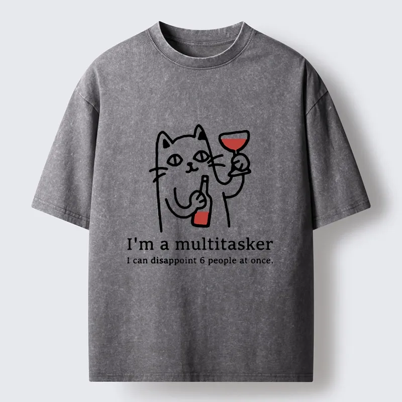 Tokyo-Tiger Funny Wine Lover Cat Washed T-Shirt