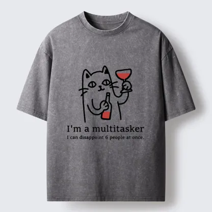 Tokyo-Tiger Funny Wine Lover Cat Washed T-Shirt
