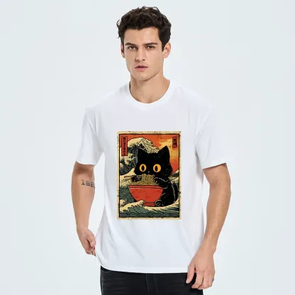 Tokyo-Tiger Cool Wave Art Cat Loves Ramen Bowl Classic T-Shirt
