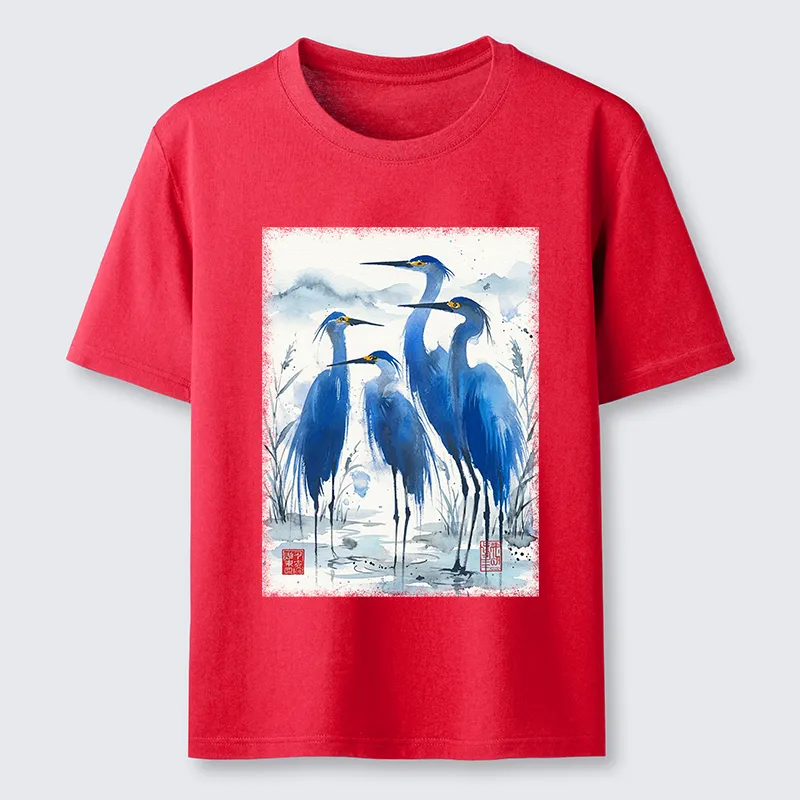 Tokyo-Tiger Blue Heron Ink Art Classic T-Shirt