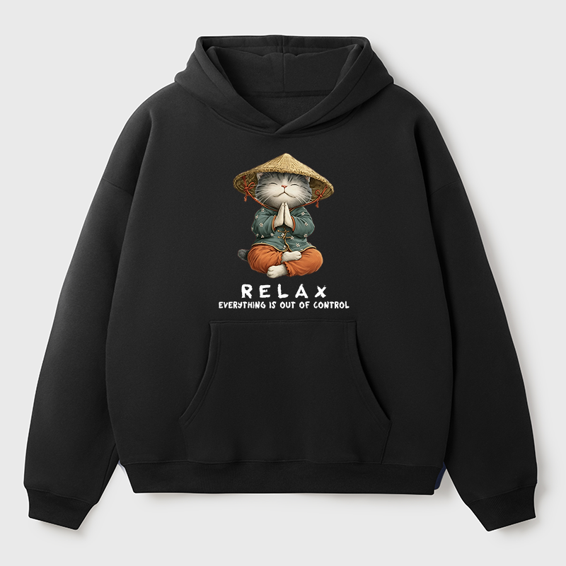 Tokyo-Tiger Zen Relax Cat Graphic Adult Fleece Hoodie
