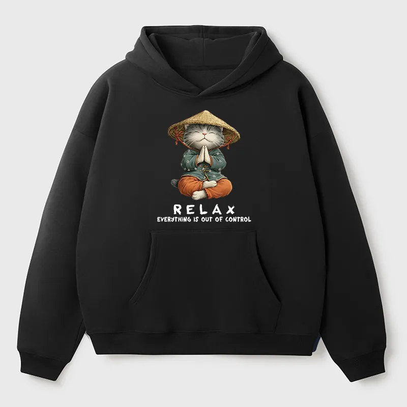 Tokyo-Tiger Zen Relax Cat Graphic Adult Fleece Hoodie