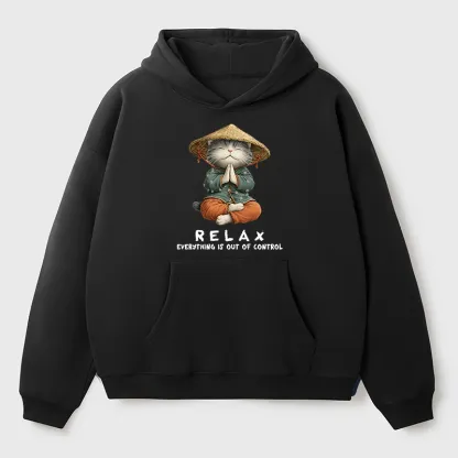Tokyo-Tiger Zen Relax Cat Graphic Adult Fleece Hoodie
