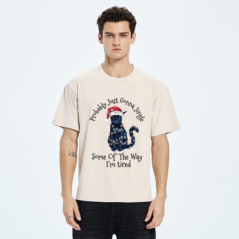 Tokyo-Tiger Tired Christmas Cat Meme Washed T-Shirt