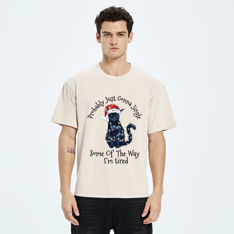 Tokyo-Tiger Tired Christmas Cat Meme Washed T-Shirt