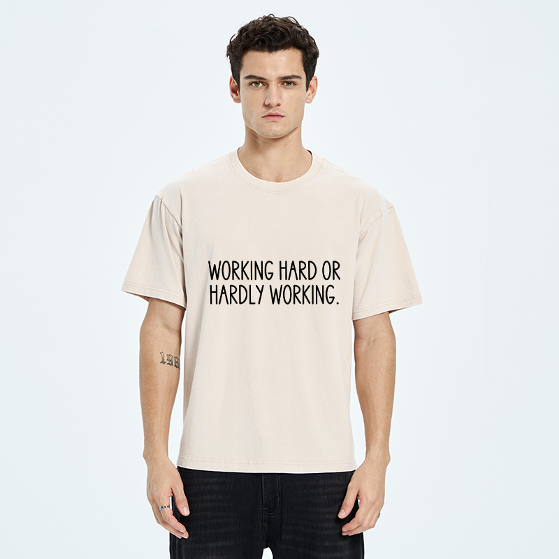 Tokyo-Tiger Hard Work Pun Text Washed T-Shirt