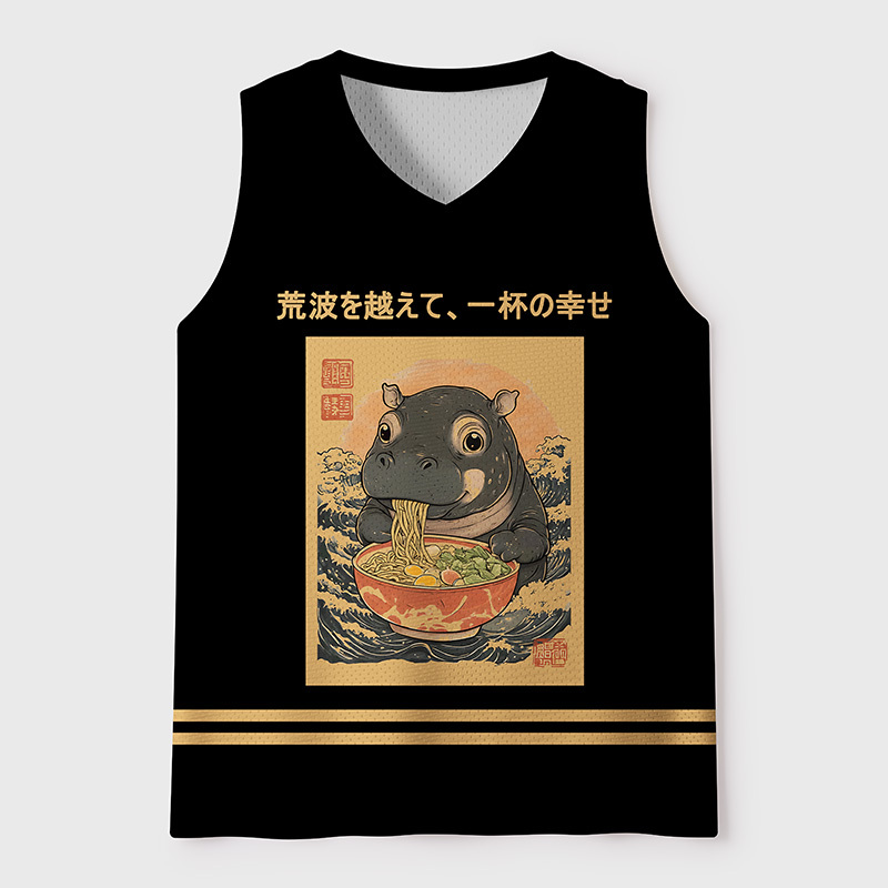Tokyo-Tiger Funny Hippo Ramen Happiness Bowl Mesh Tank Top