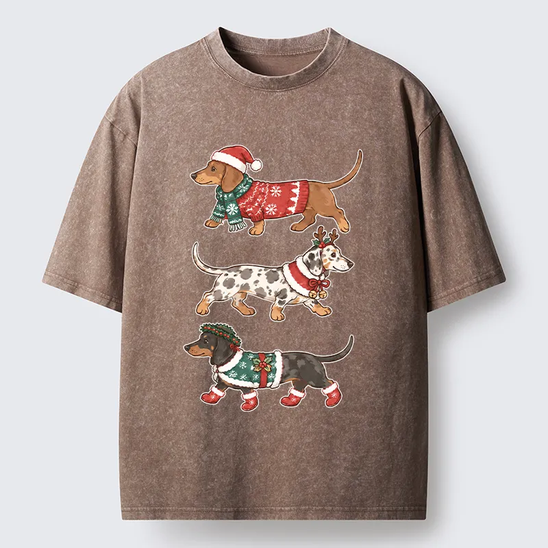 Tokyo-Tiger Christmas Dachshund Trio Washed T-Shirt