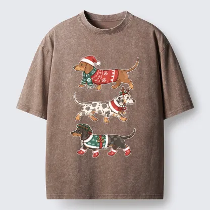 Tokyo-Tiger Christmas Dachshund Trio Washed T-Shirt