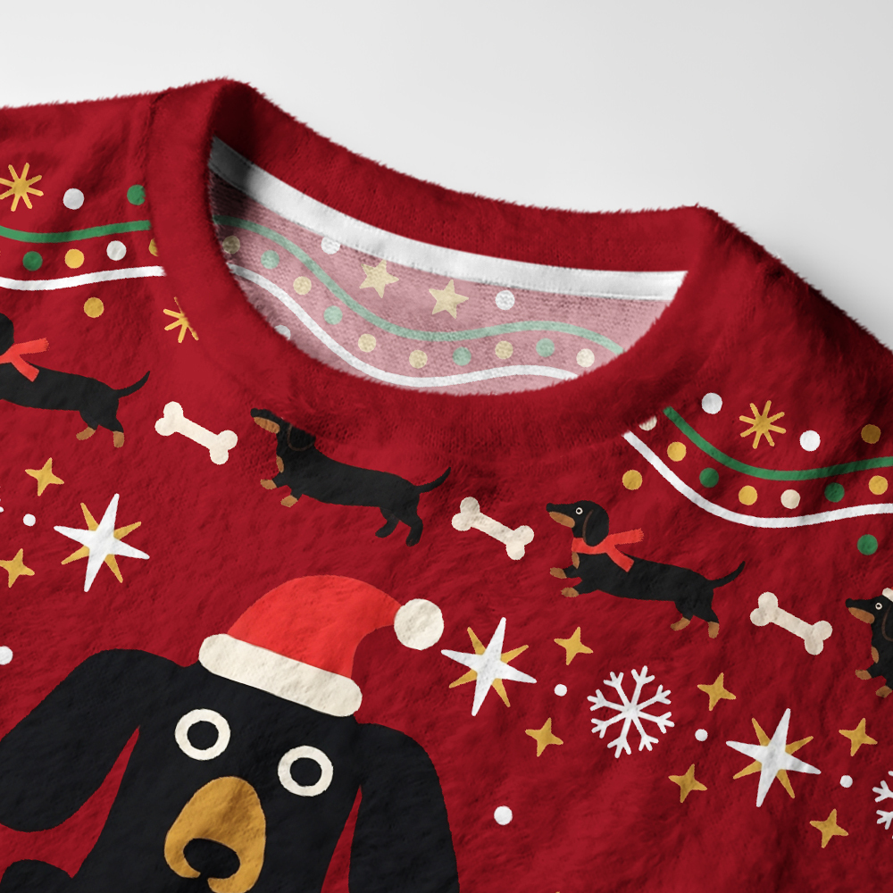 Tokyo-Tiger The Cute Dachshund Fuzzy Christmas Ugly Sweatshirt