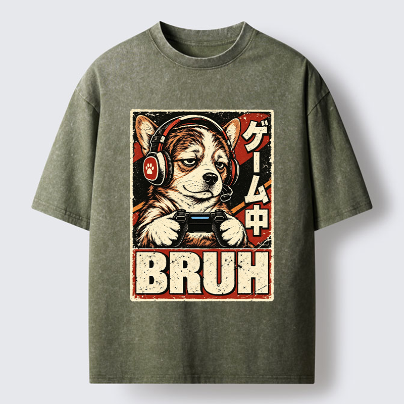 Tokyo-Tiger Funny Gamer Dog Meme Washed T-Shirt