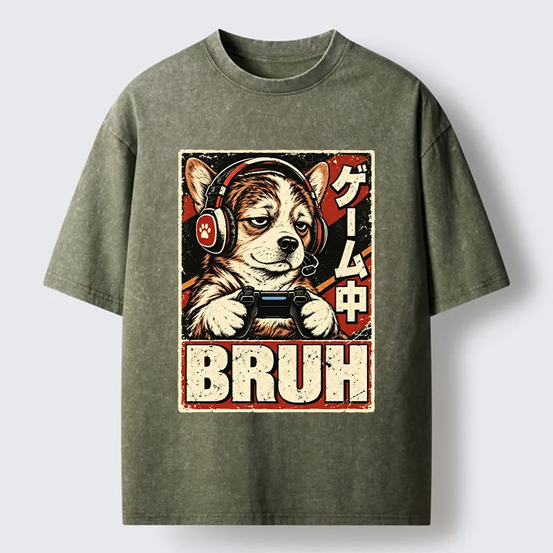 Tokyo-Tiger Funny Gamer Dog Meme Washed T-Shirt