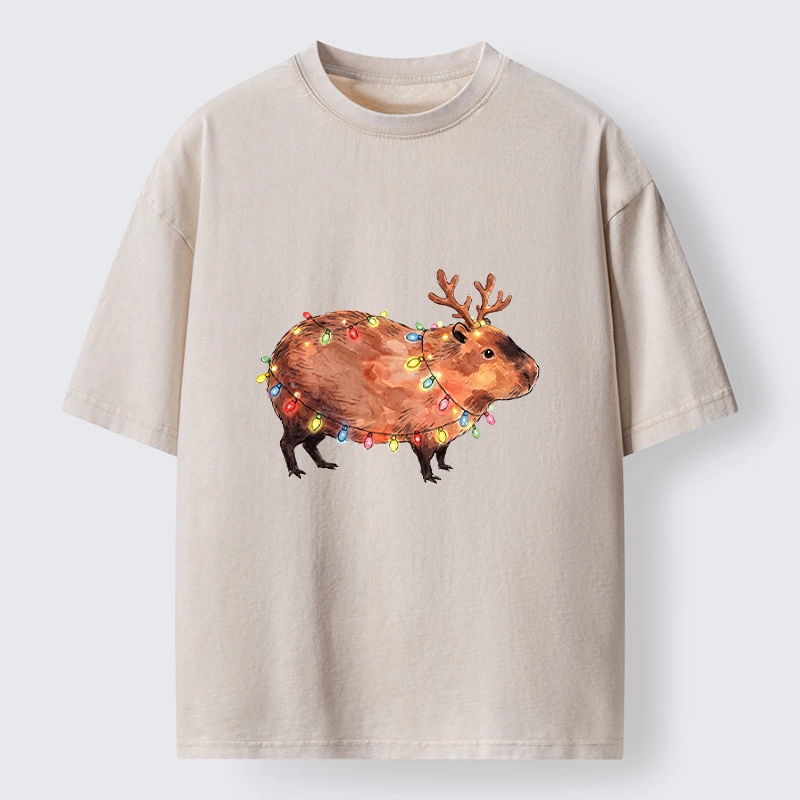 Tokyo‑Tiger Christmas Capybara Glow Washed T‑Shirt