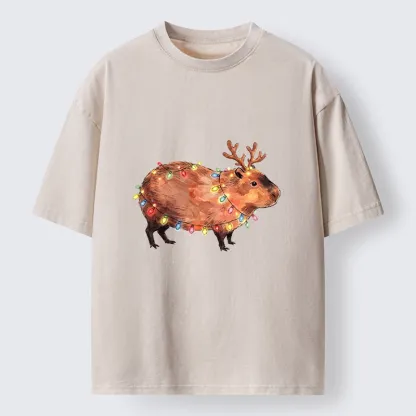 Tokyo‑Tiger Christmas Capybara Glow Washed T‑Shirt