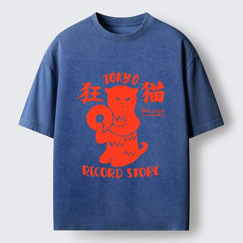 Tokyo-Tiger Wild Cat Vinyl Art Washed T-Shirt
