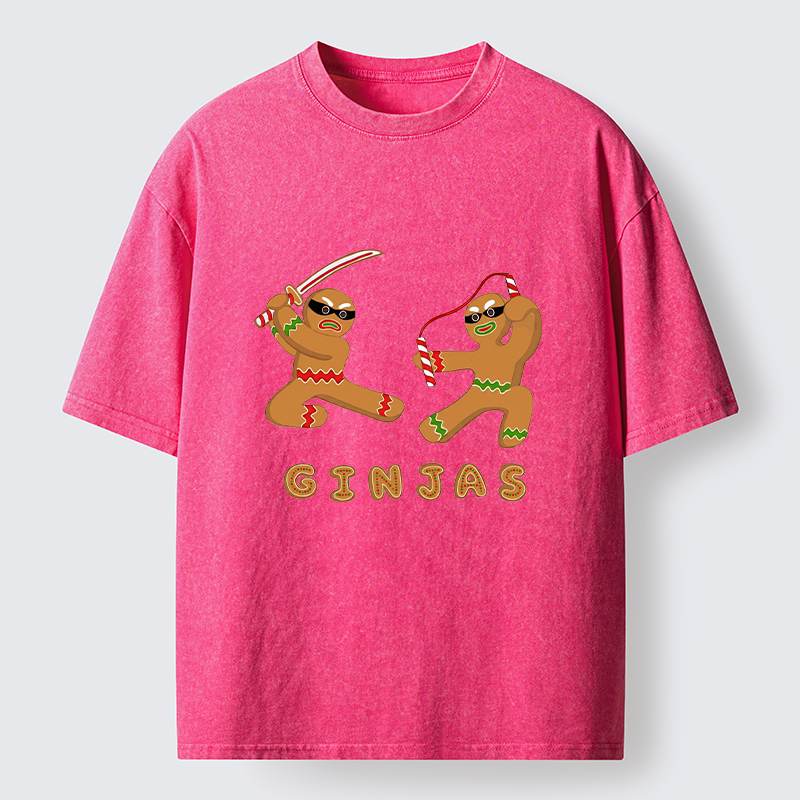 Tokyo-Tiger Funny Gingerbread Ninjas Washed T-Shirt