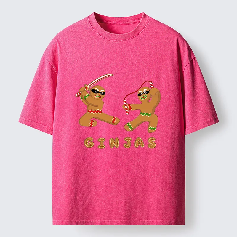 Tokyo-Tiger Funny Gingerbread Ninjas Washed T-Shirt