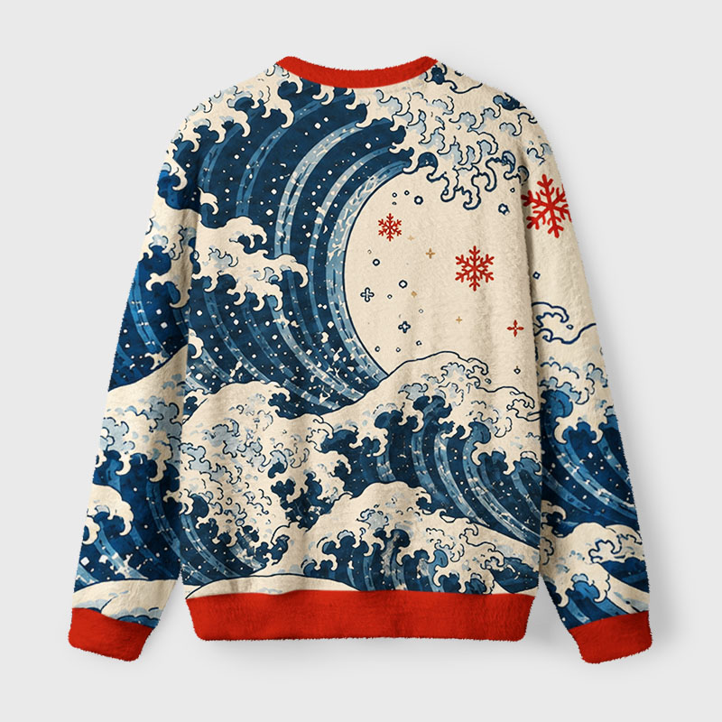 Tokyo-Tiger Wave Surfing Santa Fuzzy Christmas Ugly Sweatshirt