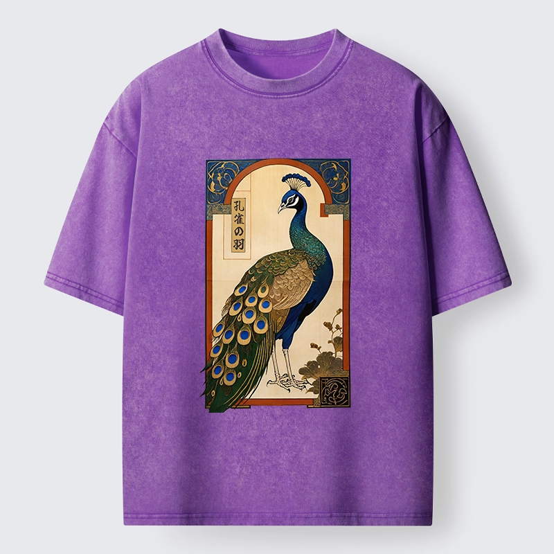 Tokyo‑Tiger Noble Peacock Art Washed T‑Shirt