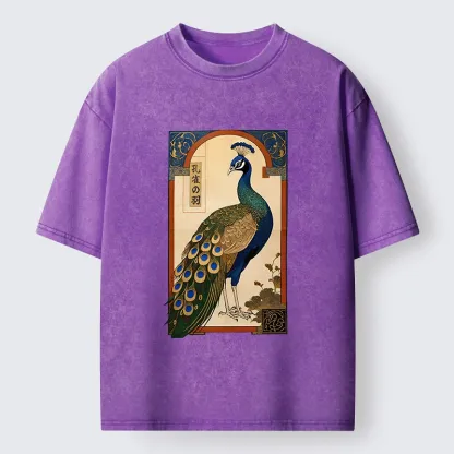 Tokyo‑Tiger Noble Peacock Art Washed T‑Shirt