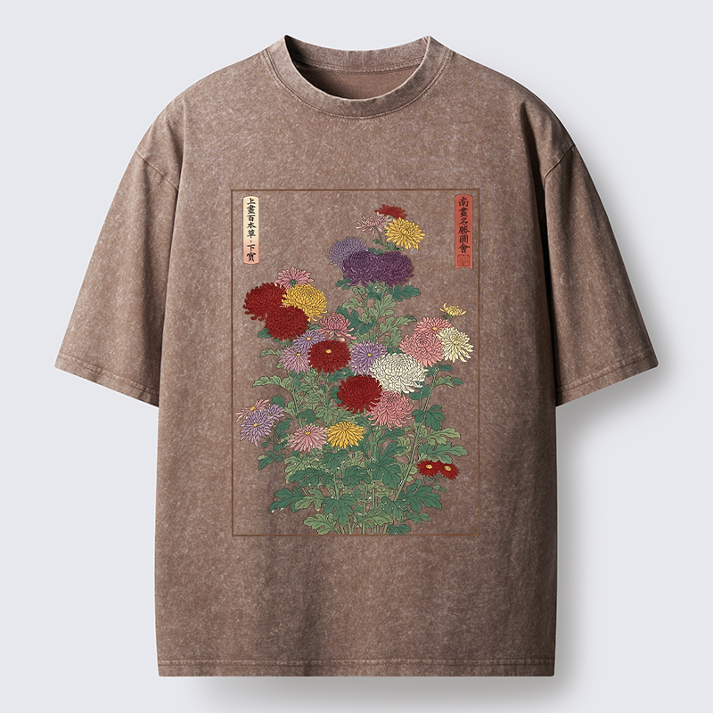 Tokyo-Tiger Traditional Bloom Print Washed T-Shirt