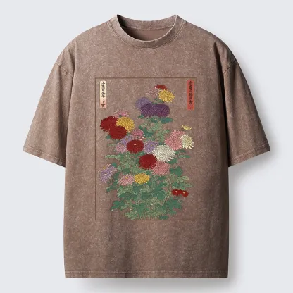 Tokyo-Tiger Traditional Bloom Print Washed T-Shirt