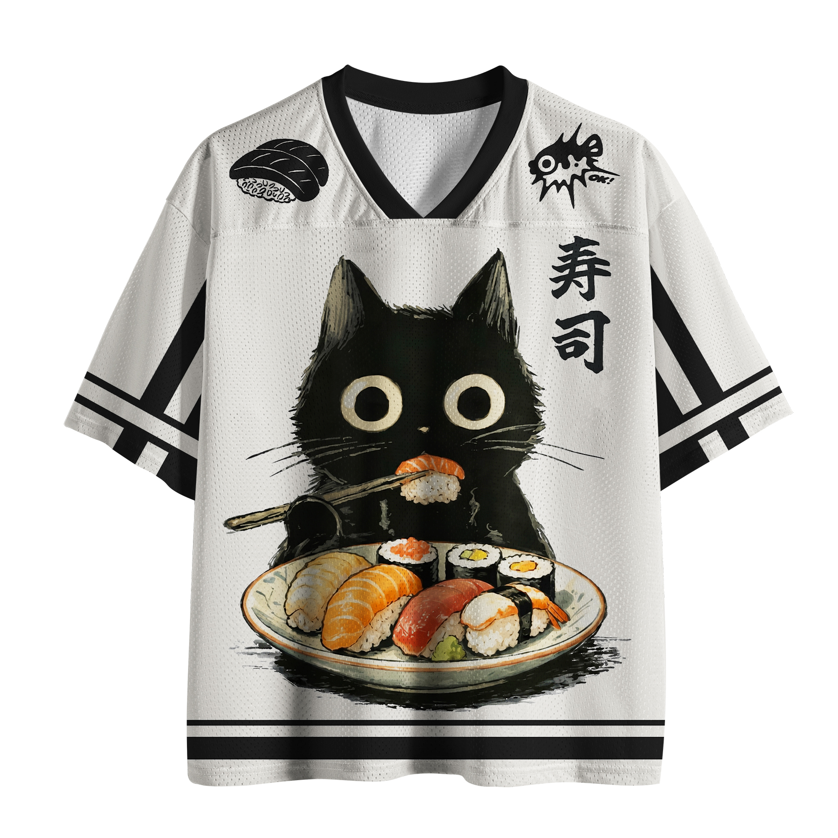 Tokyo-Tiger Vintage Japanese Sushi Cat Mesh Jersey