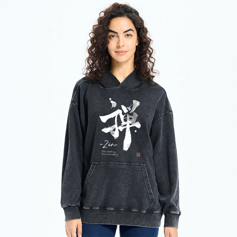 Tokyo-Tiger Zen Texts Washed Hoodie