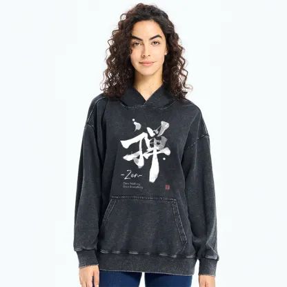 Tokyo-Tiger Zen Texts Washed Hoodie